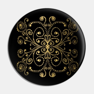 Black and Gold Swirls and Dots Doodle Graphic Design Pin