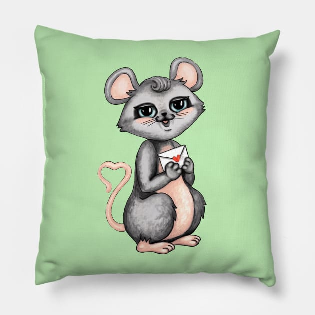 Mouse girl Pillow by Raluca Iov