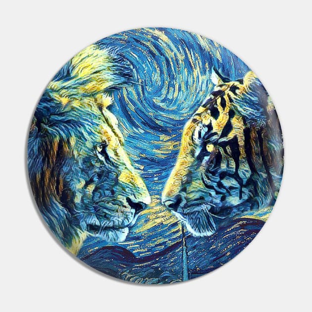 Lion And Tiger Van Gogh Style Pin by todos