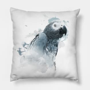 Aquarell Splatter African Grey Parrot Pillow