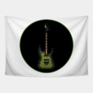 Tiled Pixel Green Burst Electric Guitar in a Black Circle Tapestry