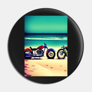 ARTISTIC RETRO MOTORCYCLE ON THE BEACH Pin