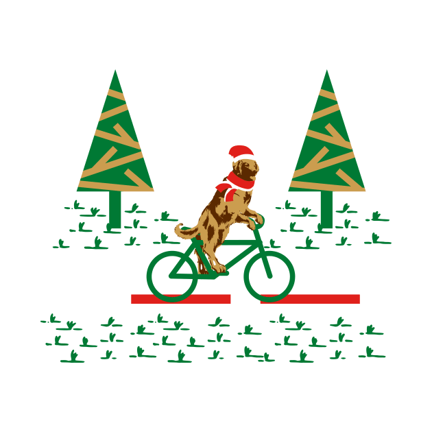 Dogs Day Out on a Bike- Golden Retriever with Santa's Hat and scarf by Winkeltriple