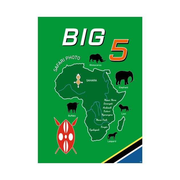 Big Five 5 Safari Africa Elephant Lion Zoo Travel Vintage Poster by PB Mary