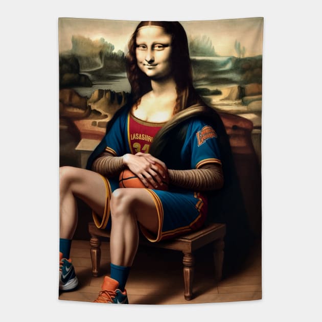 Mona Madness: Mona Lisa's March Basketball Frenzy Tapestry by Edd Paint Something