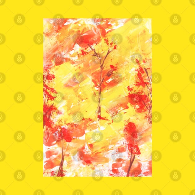 Landscape, autumn, leaf fall, nature. Encaustic, art decoration, sketch. by grafinya