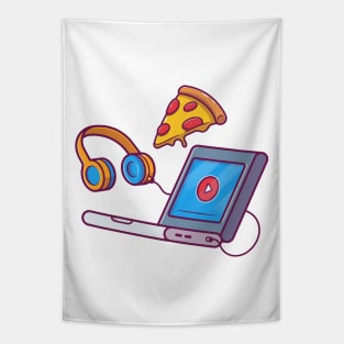 Pizza and laptop cartoon Tapestry