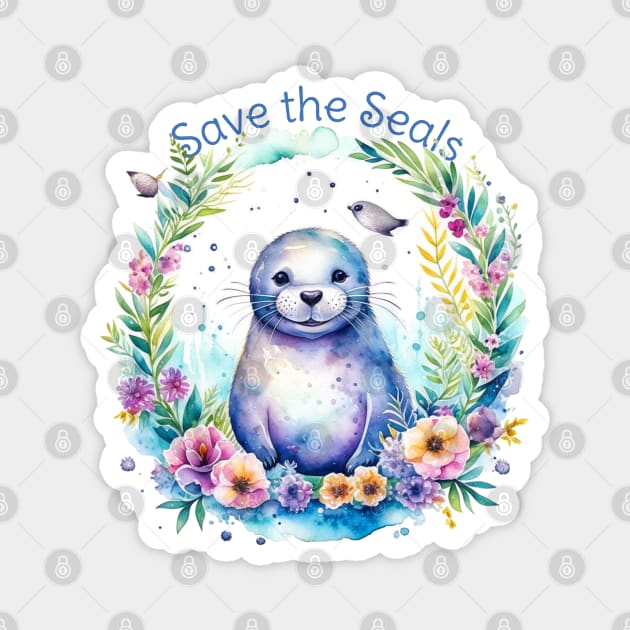 Watercolor Save the Seals Magnet by HolidayBug