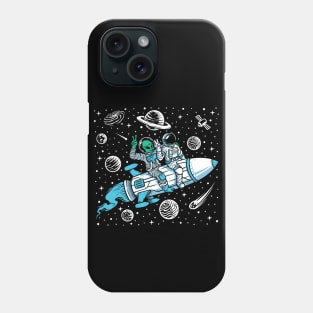 Funny Astronaut and Alien Riding a Rocket // Funny Outer Space Phone Case