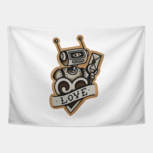 Vintage style tattoo design of retro robot. Tapestry