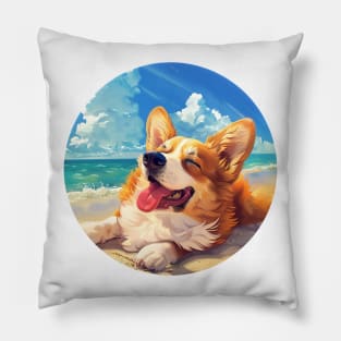 Summer happy corgi beach day Pillow