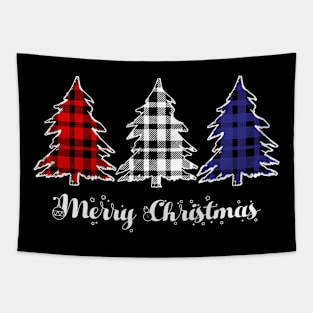 Merry Christmas Trees Red White Blue Plaid Xmas Gift Tapestry