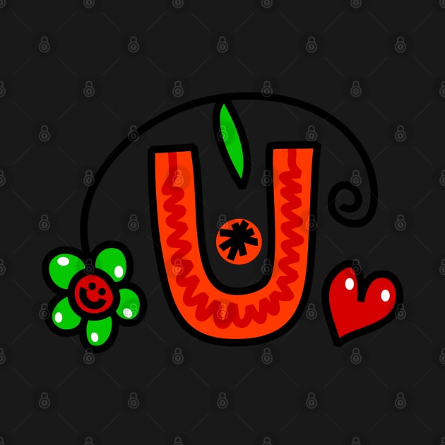 Letter U abc monogram hand drawn colorful alphabet by funwithletters