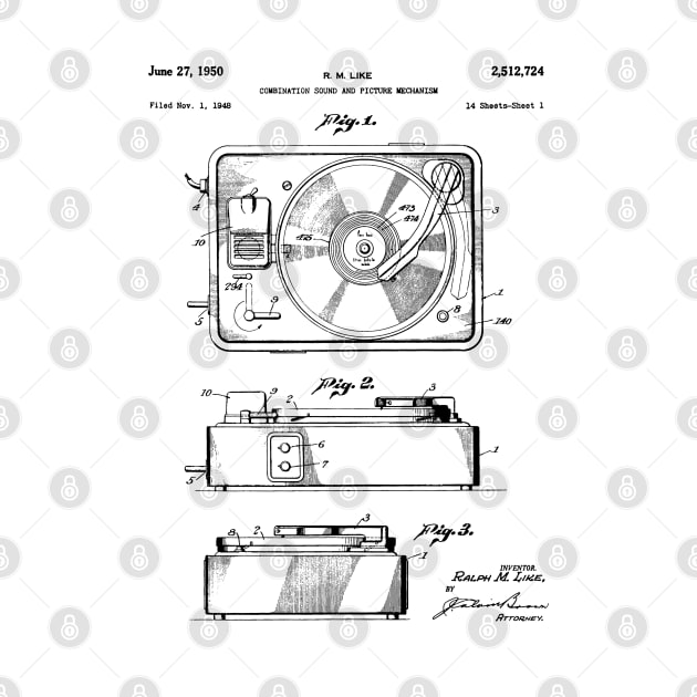 Record Player Patent - Vinyl Fan Music Lover Art - White by patentpress