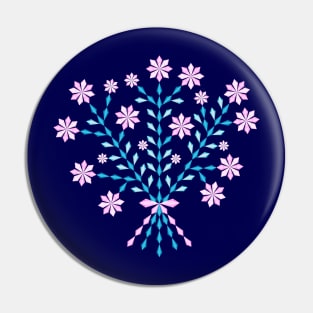 Winter blue flower bouquet with short pink ribbon, version two Pin