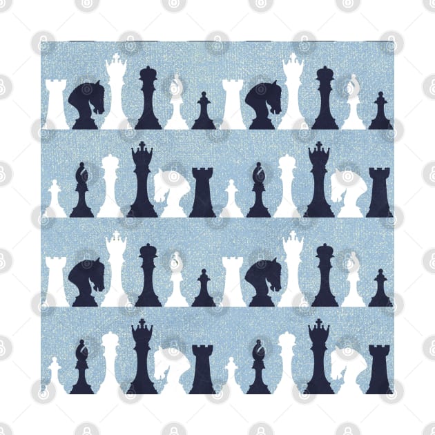 Chess Pieces on Textured Denim Blue by brittanylane