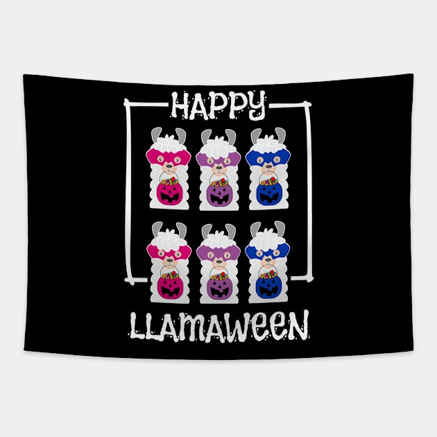 LGBTQ Fall Halloween Bisexual Pride Cute Llamas Happy Llamaween Tapestry by egcreations