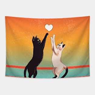 Love's In The Air Cute Cats Reaching Out Art Tapestry