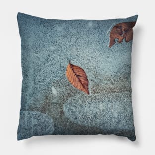 fallen leaves frozen in a puddle Pillow