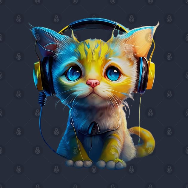 Cute kitty with headphones on by Right-Fit27