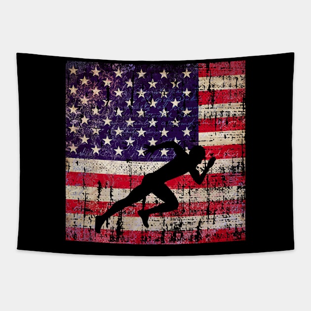 Sprinter Track Team Distressed American Flag Tapestry by 4Craig