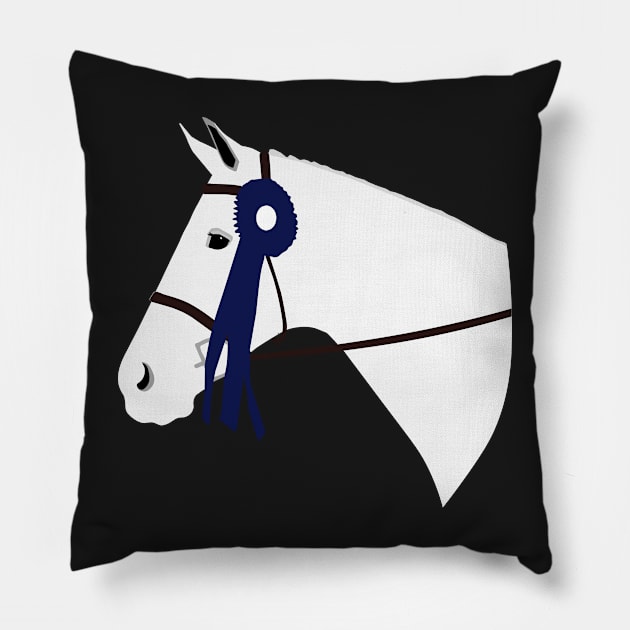 Blue Ribbon (Grey Horse) Pillow by AliScarletAdams