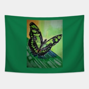 Green and black butterfly watercolour painting Tapestry