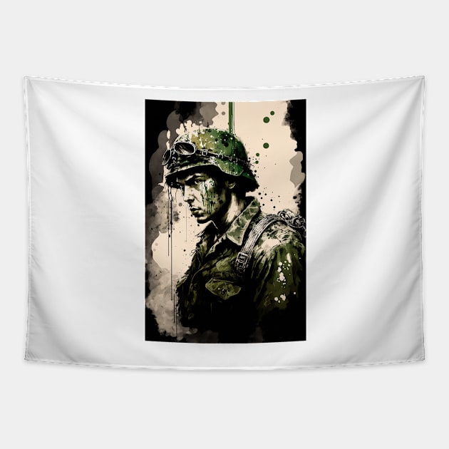 Vietnam Soldier Ink Painting Tapestry by TortillaChief