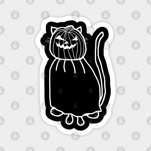 Minimal White Line Cute Cat Wearing Halloween Horror Costume Magnet by ellenhenryart