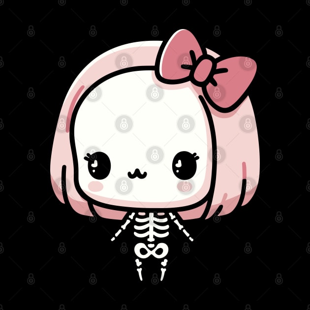 Cute Skeleton Girl with A Bow | Cute Kawaii Design for Happy Halloween by Nora Liak