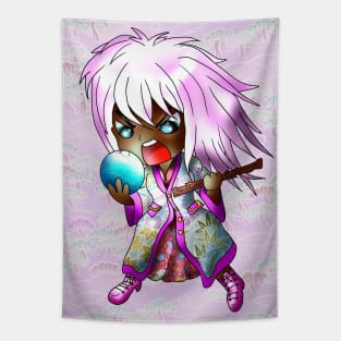 Angry pink haired chibi dark elf with broken magic orb Tapestry