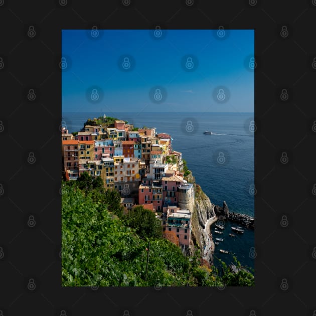 View on the cliff town of Manarola, one of the colorful Cinque Terre on the Italian west coast by Dolfilms