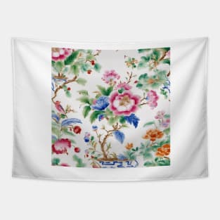 Porcelain style chinoiserie roses, birds and branches Tapestry