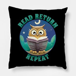 Read Return Repeat Owl with books Pillow