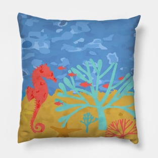 Seabed Underwater Scene Fish Seahorse Coral Pillow