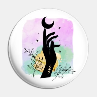 Goddess Hand and moon with watercolor background Pin