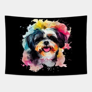 Shih Tzu Dog Water Color Pop Art Design for Dog Lover Tapestry