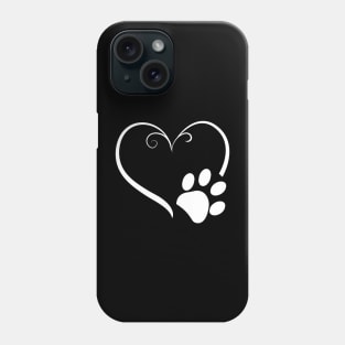 Dog paw prints with heart white Phone Case