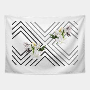 White Flowers & Squares Tapestry