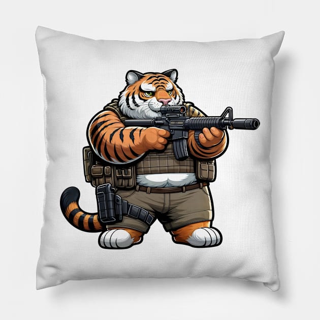 Tactical Tiger Pillow by Rawlifegraphic