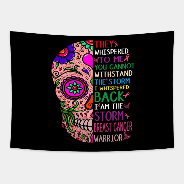 breast cancer skull warrior i am the storm Tapestry by TeesCircle