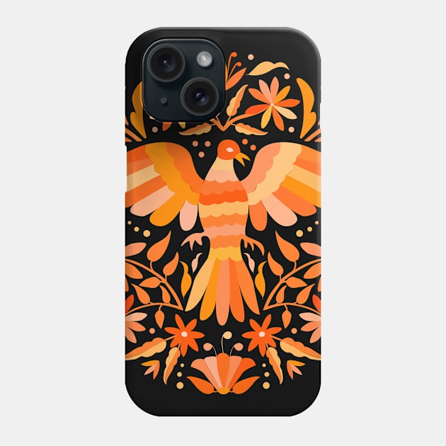 Flying Bird - Mexican Otomí Design in Orange Shades by Akbaly Phone Case by Akbaly