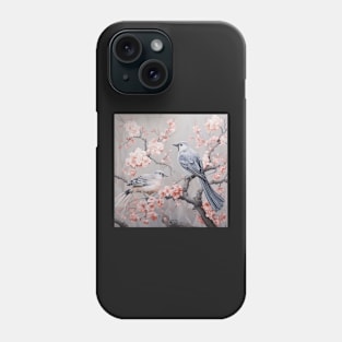 Grey and pink chinoiserie painting with birds and flowers Phone Case