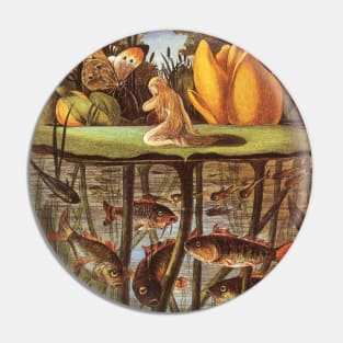 Vintage Fairy Tales, Thumbelina Crying on a Lilypad with a Butterfly Pin