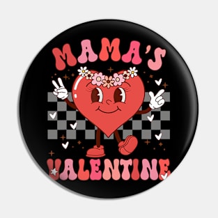 Retro Groovy Mama is My Valentine Cute Heart Boys Girls Kids Pin