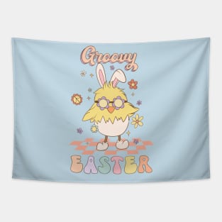 Groovy Easter Funny Chick with Bunny Ears Dancing on the floor Tapestry