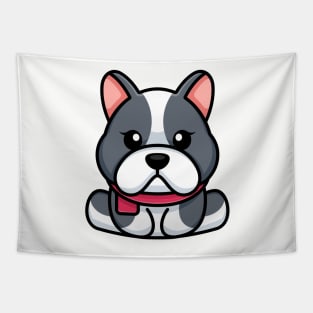 Cute baby bulldog sitting cartoon illustration Tapestry