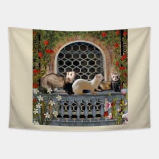 Cute Ferrets on Balcony in Summer Tapestry