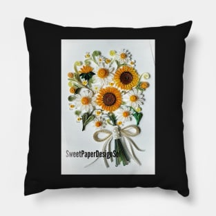 Printed Paper quilling Art. Sunflower bouquet art.handmade Pillow