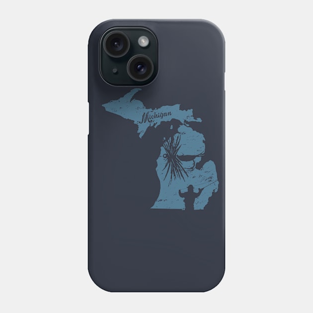 Michigan Distressed Fly Fishing State Map Phone Case by TeeCreations